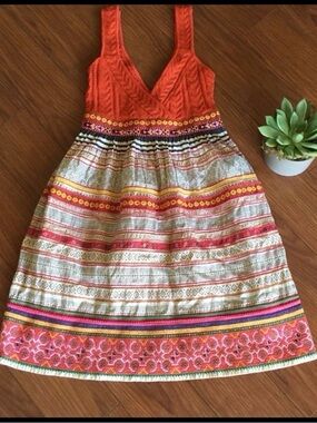 Free People Orange Boho Embroidered Sun Dress